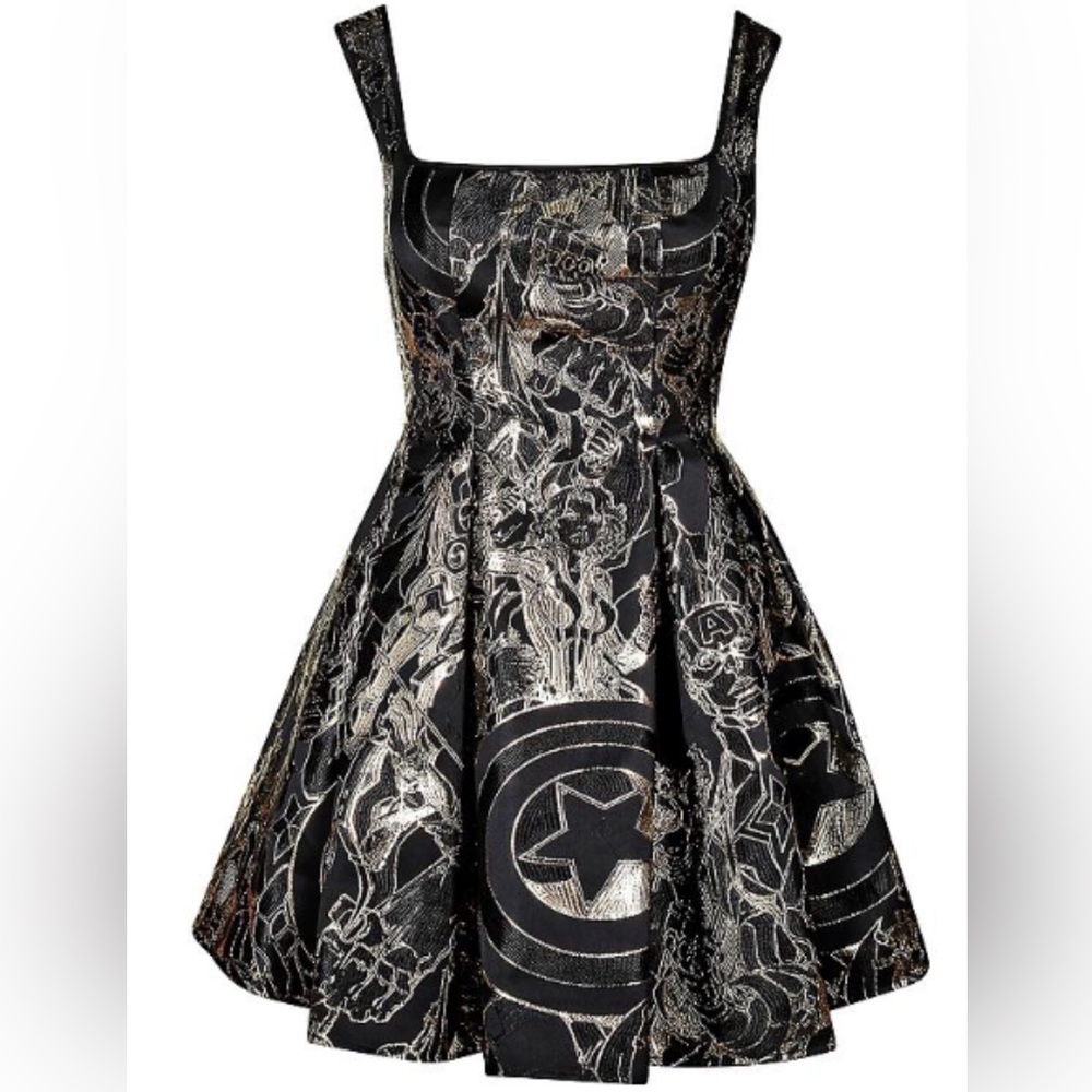 NWT Philipp Plein X Marvel 'The Avengers' Jacquard Metallic Mini Dress. Size XS